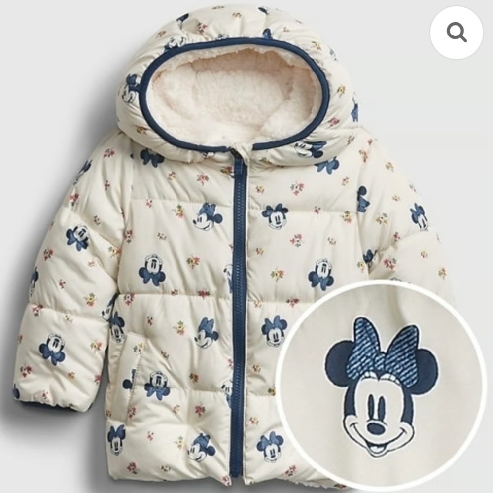 Disney Baby Gap Minnie‎ Mouse Reversible Sherpa Puffer Jacket Coat Girls Sz 4T